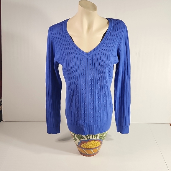 Tommy Hilfiger Sweaters - Tommy Hilfiger 100% cotton large blue sweater cable knit v neck